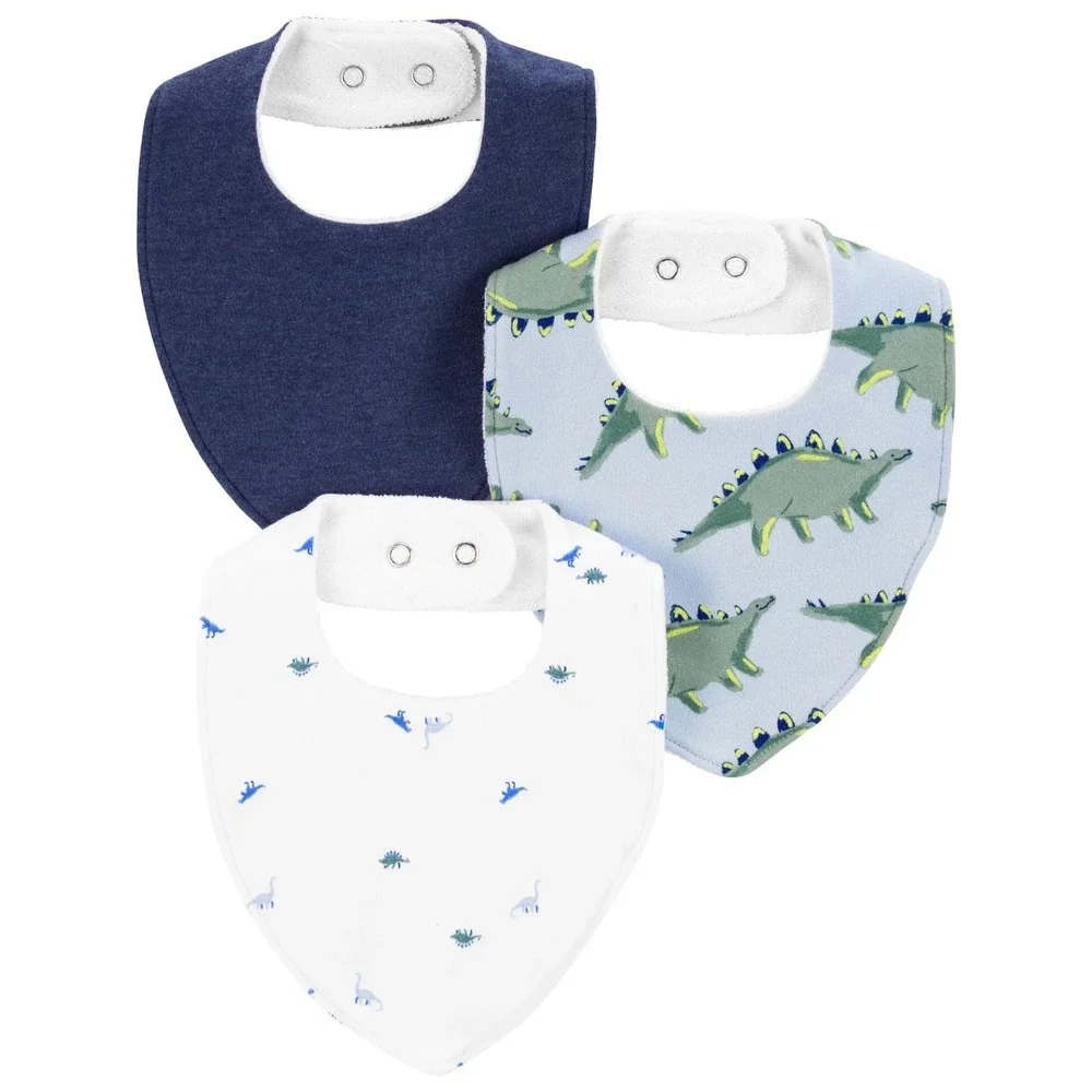 Carter's Child of Mine Baby Bandana Bibs Dinosaur 3-Pack‎ One Size Snap Closure